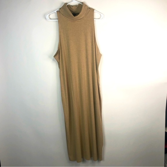 Banana Republic tan beige ribbed knit mock neck sleeveless midi dress XL - Picture 5 of 11